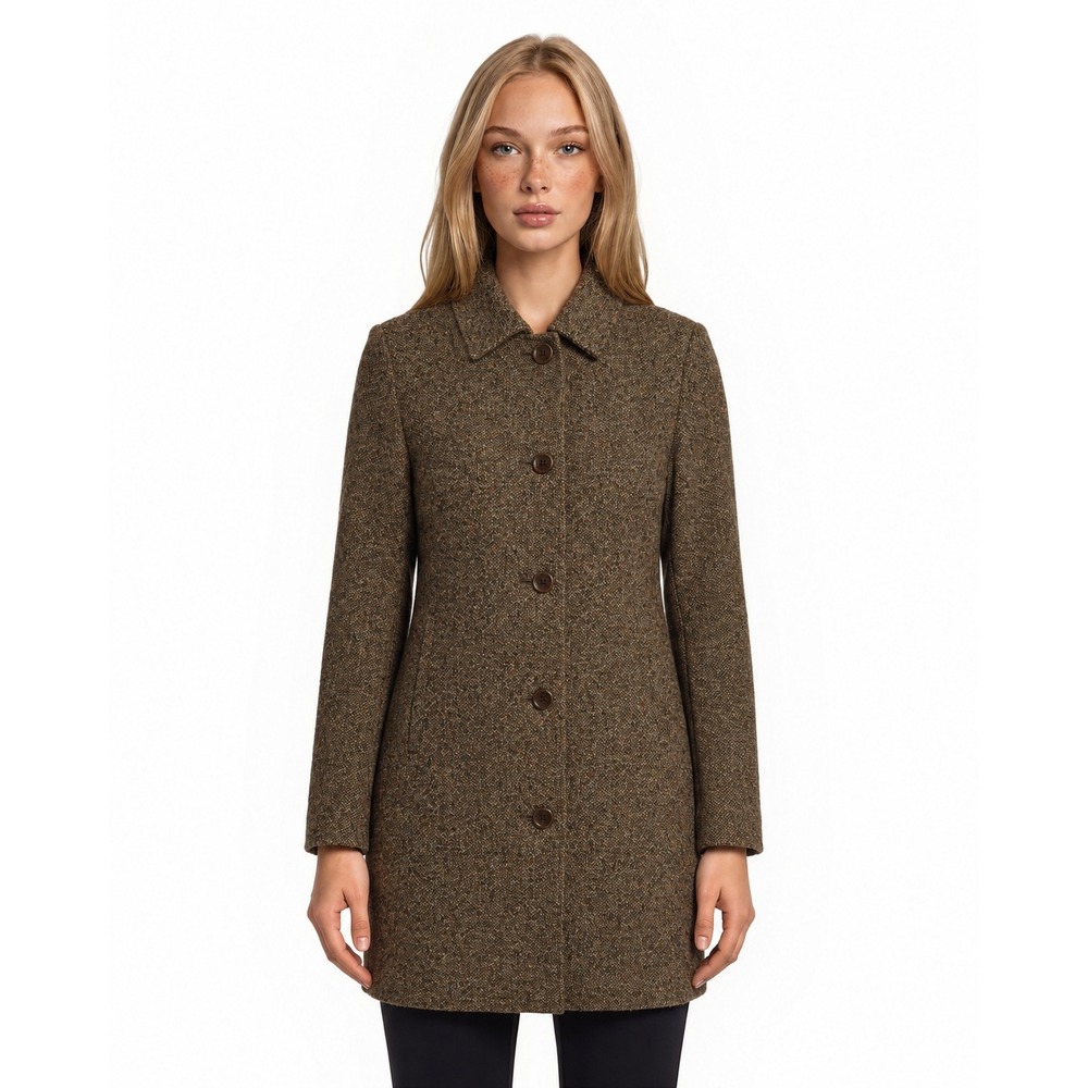L.L. Bean Tweed Car Coat Women's Size 10 Brown Wool Blend Button Front Vintage